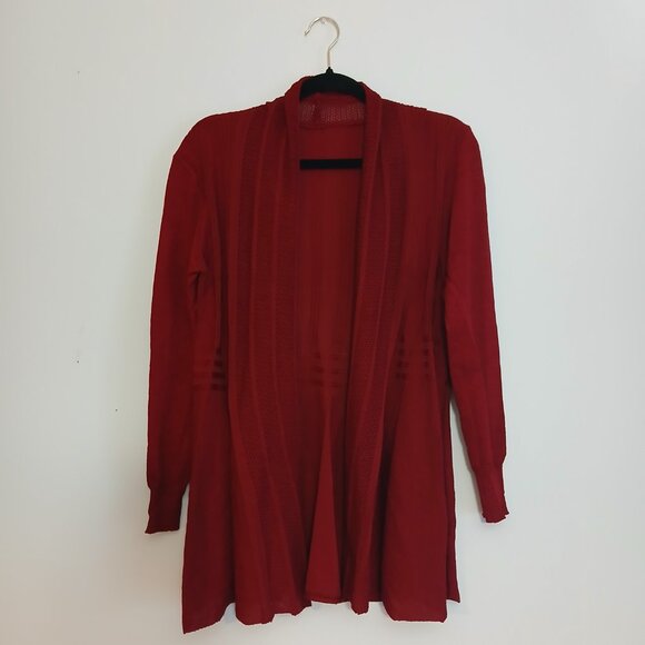 Sweaters - Wine Red Open Front Cardigan